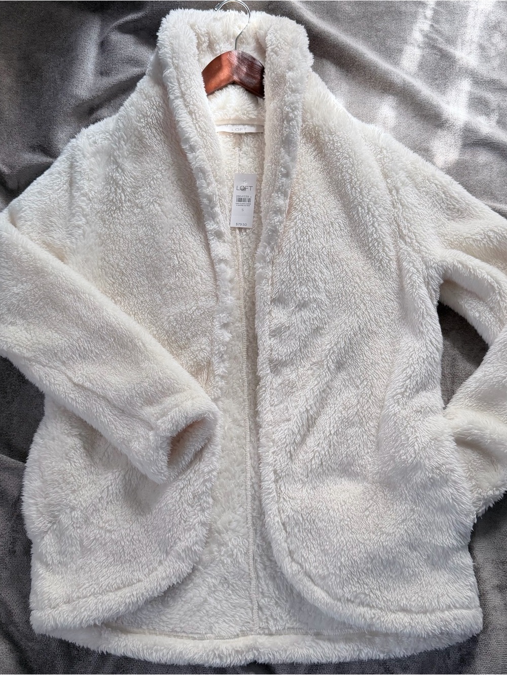 NWT LOFT Whisper White Cozy Sherpa Coatigan Jacket Open Front Fleece Small S